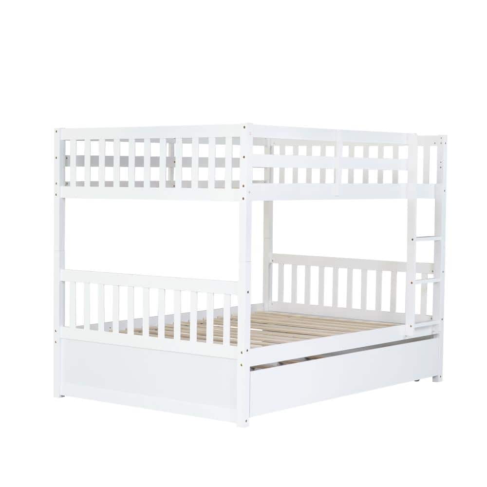 Nestfair White Wood Full over Full Bunk Bed with Twin Size Trundle and ...