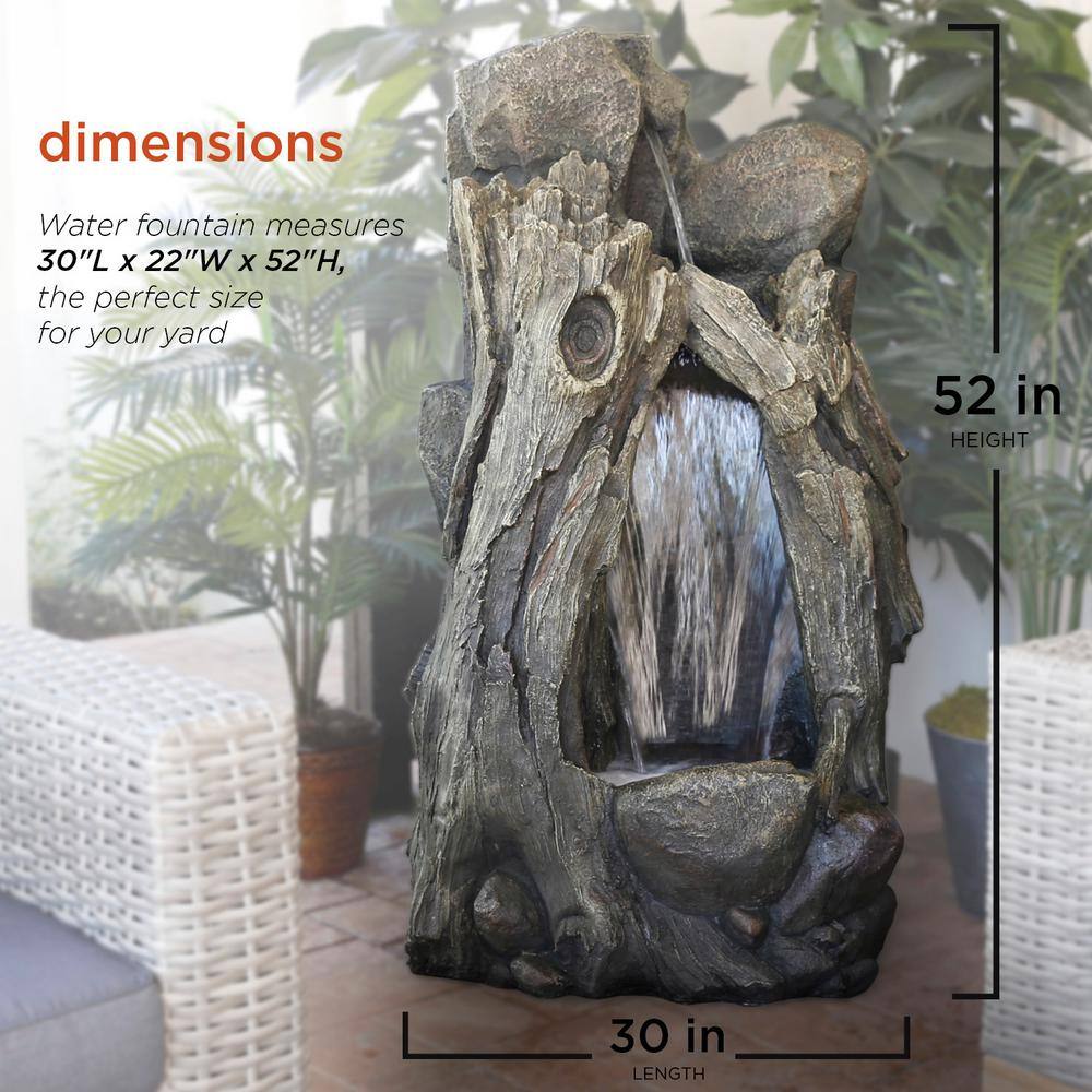 52" Taupe Resin Waterfall Tree Trunk Fountain with LED Lights
