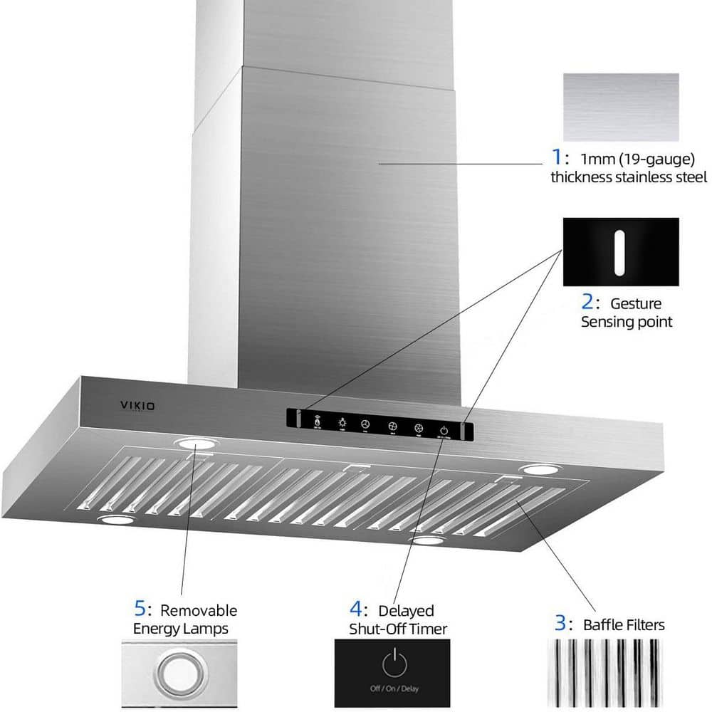 30-Inch Stainless Steel Island Range Hood with Gesture Control