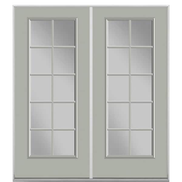 Masonite 60 in. x 80 in. Silver Cloud Steel Prehung Left-Hand Inswing 10-Lite Clear Glass Patio Door without Brickmold