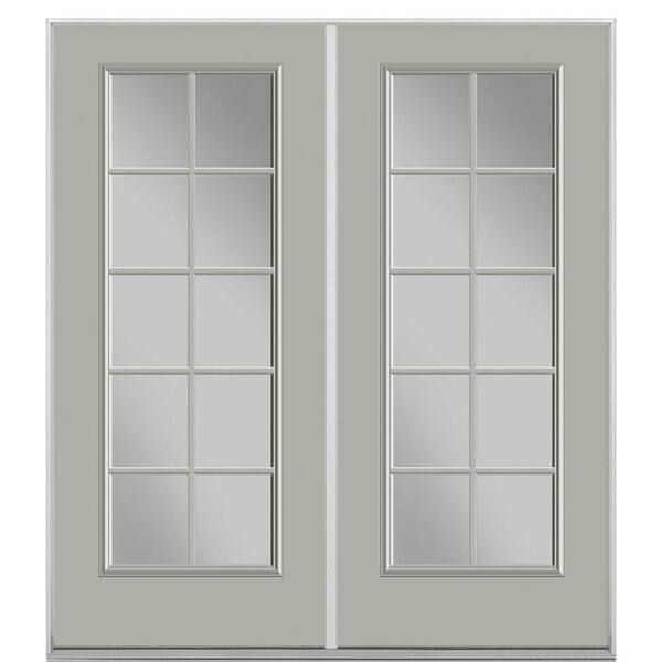 Masonite 72 in. x 80 in. Silver Cloud Steel Prehung Right-Hand Inswing 10-Lite Clear Glass Patio Door in Vinyl Frame no Brickmold