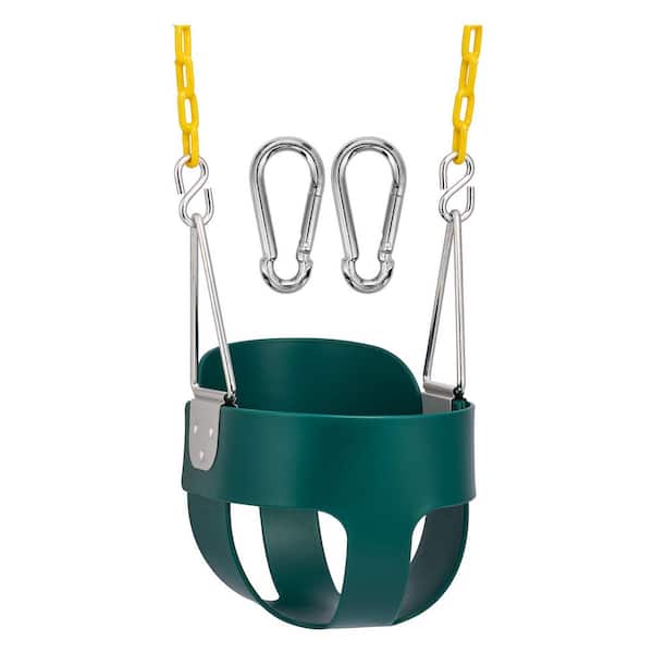 Green Bucket Swing with Chain Baby Bucket Swing 68 in. Age 6 Months and Up High Back Full Toddler Swing Support 220 lb.