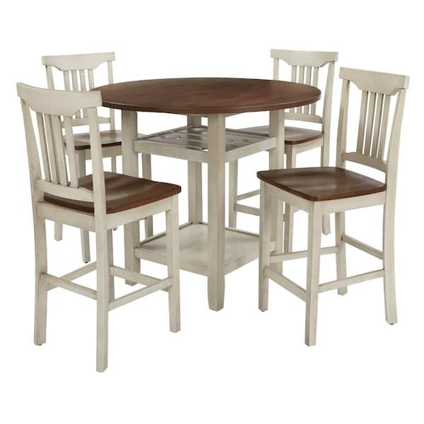 OSP Home Furnishings Berkley 5-Piece Set Counter Height Table Chairs in Antique White