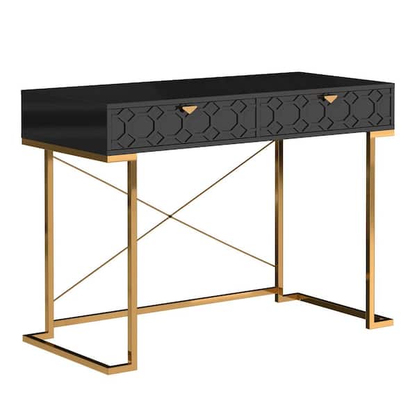 Solid Mango Wood Finish Writing Desk With Single Storage And Black Triangular Iron Legs Solid Mango Wood Finish Writing Desk With Single Storage And Black Triangular Iron Legs