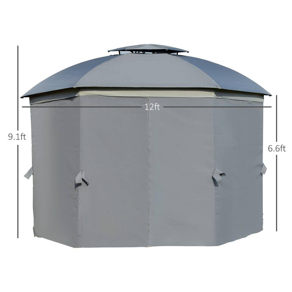 12' x 12' Gray Steel Patio Gazebo with Netting and Curtains