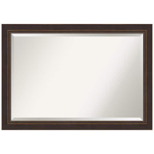Lara Bronze 40.5 in. W x 28.5 in. H Wood Framed Beveled Bathroom Vanity Mirror in Bronze, Brown