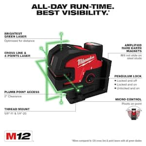 M12 12-Volt Lithium-Ion Cordless Green Cross Line and 4-Points Laser Level Kit