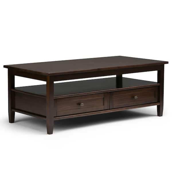 Simpli Home Warm Shaker Solid Wood 48 in. Wide Rectangle Transitional Coffee Table in Tobacco Brown