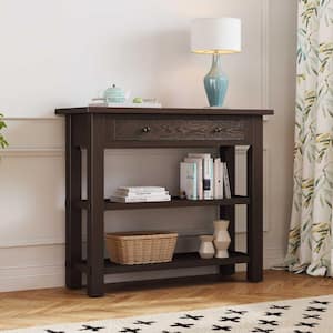 36 in. Espresso Rectangle Wood Console Table with Drawer and 2-Sturdy Shelves for Entryway, Living Room