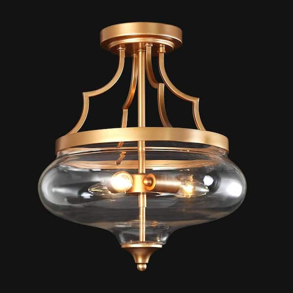 Uolfin Modern Round Ceiling Light 3-Light Gold Circle Semi-Flush Mount Light with Clear Glass Shade