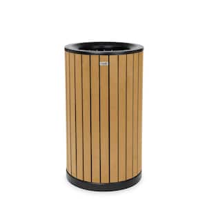 32 Gal. Cedar All-Weather Steel Commercial Outdoor Trash Can Garbage Receptacle with Slatted Wood Style Panels