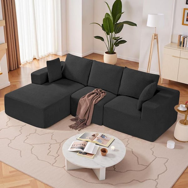 Modular Sectional Sofa, L Shaped Modular Sofa with Chaise, Cloud Sectional Couch with High Rebound Sponge Density Black