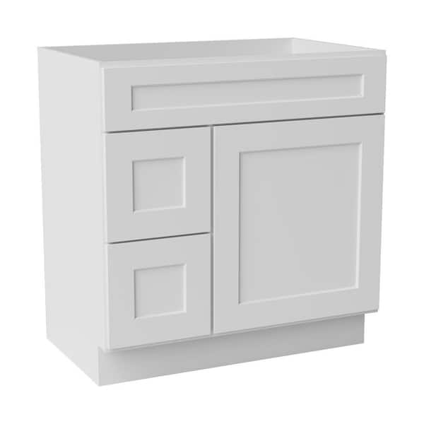 30 in. W x 21 in. D x 34.5 in. H Ready to Assemble Solid Wood Shaker Bath Vanity Combo Cabinet in White