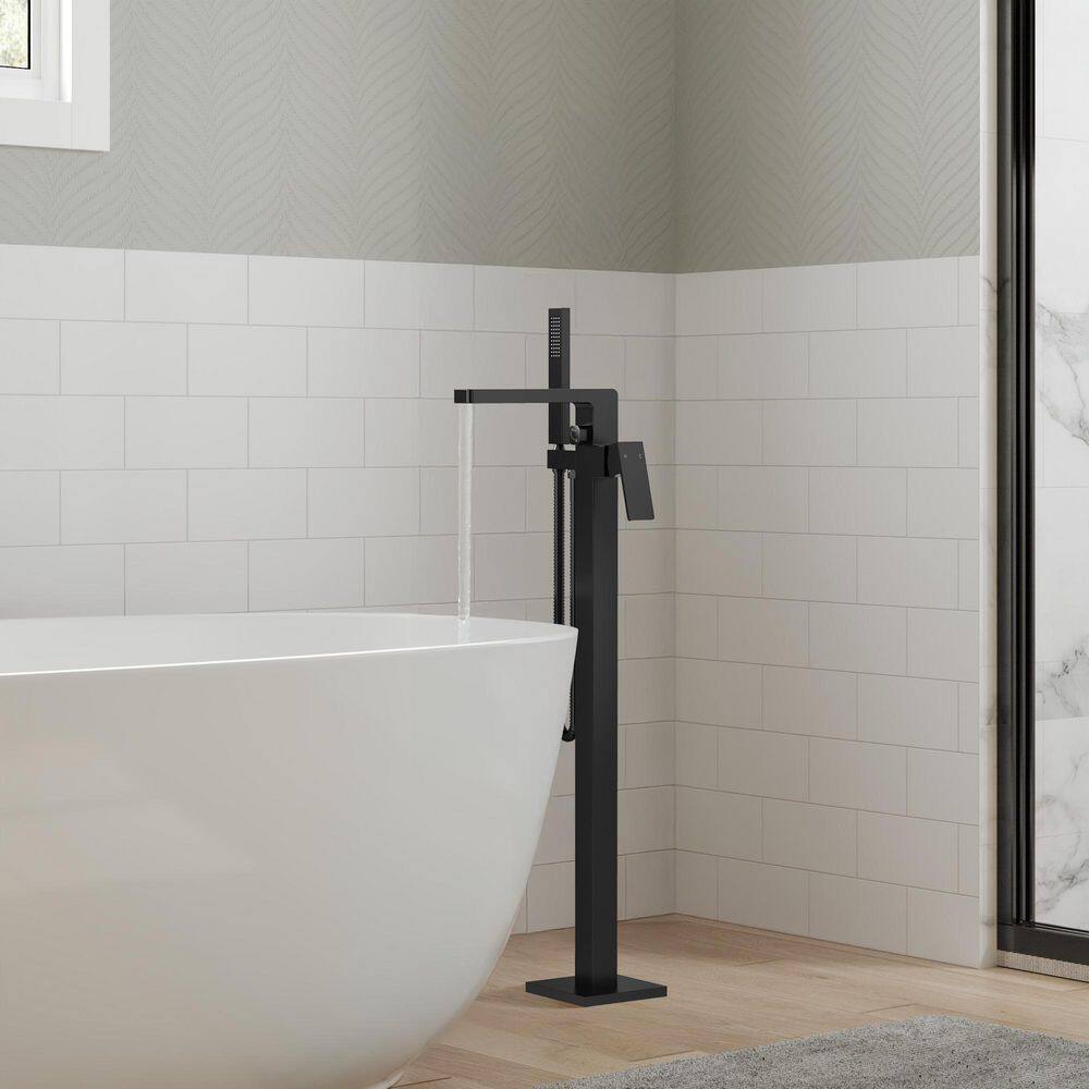 2-Handle Floor Mount Freestanding Tub Faucet Claw Foot Tub Faucet Bathtub Filler with Hand Shower in Matte Black price history on PriceWatchPro