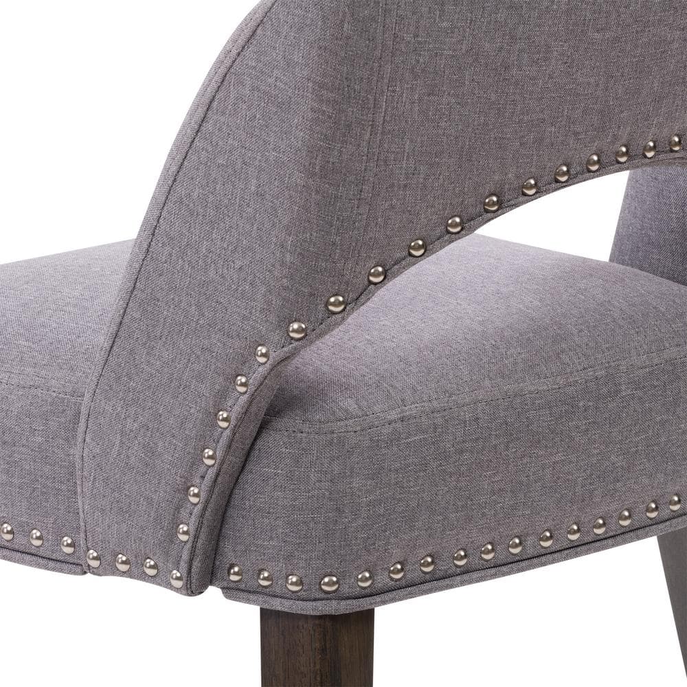 Gray Upholstered Low Back Side Chair with Wood Legs