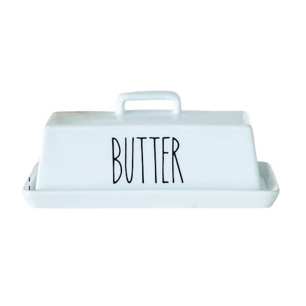 25.7 oz. White Porcelain Covered Butter Dish with Lid for Countertop for Non Slip Storage 1-pack