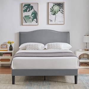 VECELO Upholstered Bed Frame, Gray Queen Metal Frame With 4-Storage ...