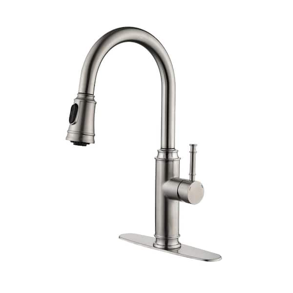 Utopia 4niture Lax Single-Handle Deck Mount Gooseneck Pull Down Sprayer Kitchen Faucet in Brushed Nickel