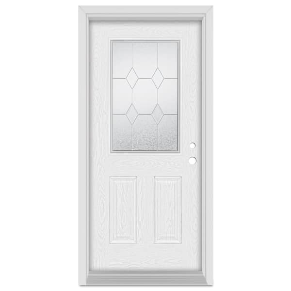 Stanley Doors 32 in. x 80 in. Geometric Left-Hand 1/2 Lite Zinc Finished Fiberglass Oak Woodgrain Prehung Front Door