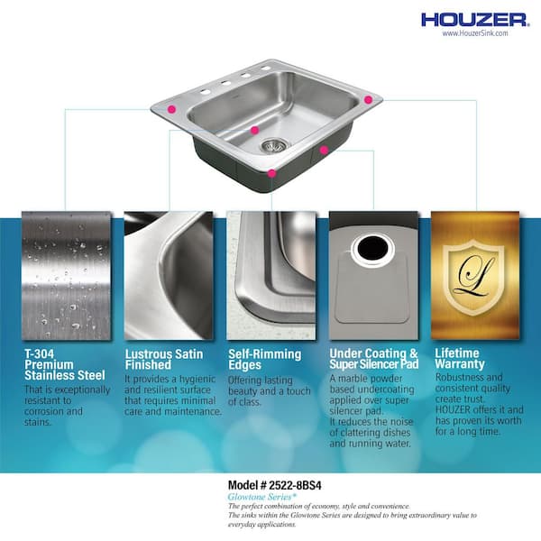 HOUZER Houzer Glowtone 25 in. Stainless Steel Topmount 4