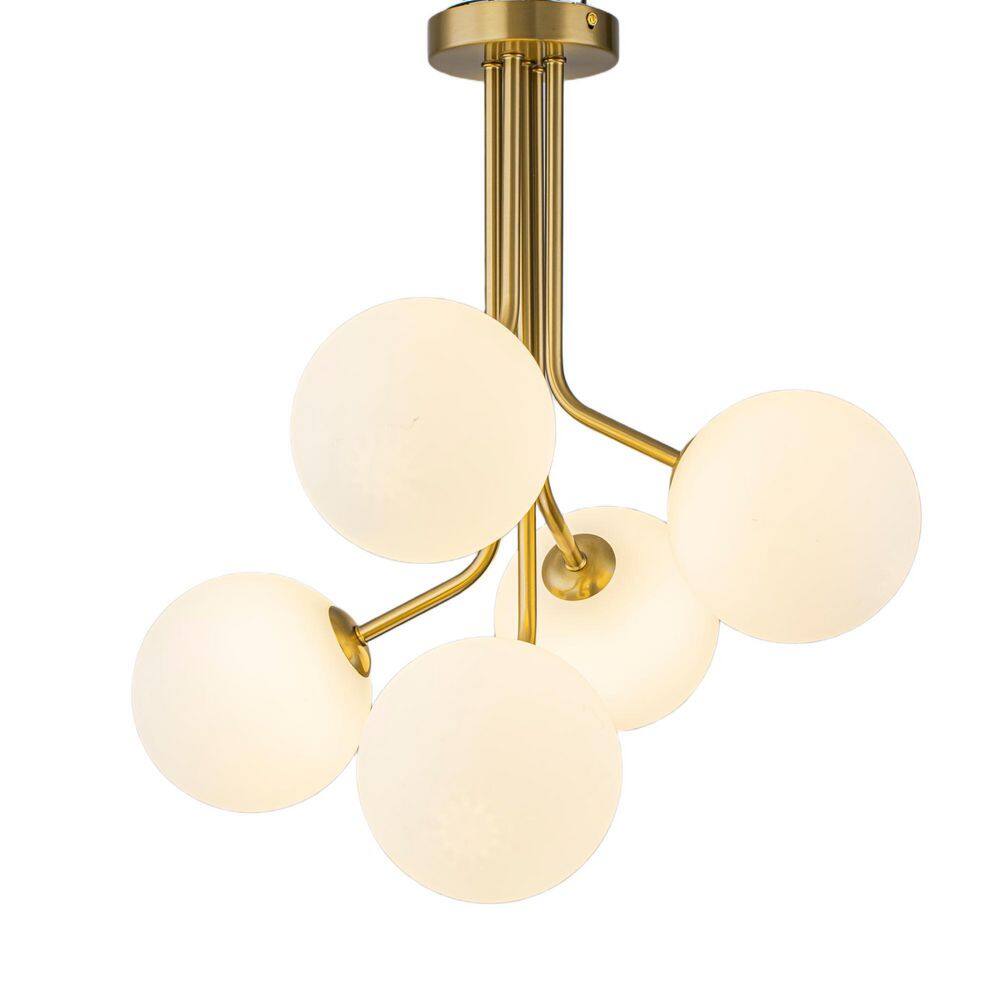 Stollings 19.69 in. 5-Light Cluster Globe Modern Brushed Brass Frosted Glass Semi-Flush Mount Light for Dining Room price history on PriceWatchPro