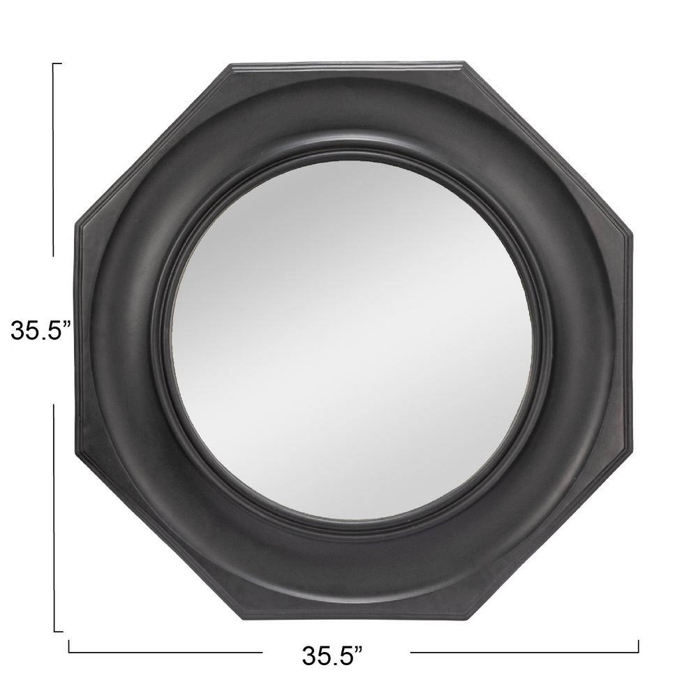 Hexagonal Black Wood Framed Wall Mirror