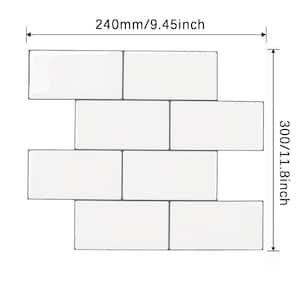 9.45 in. x 11.8 in. White with Gray Grout Thin Vinyl Peel and Stick Backsplash Tiles for Kitchen (20-Pack/15.50 sq. ft.)