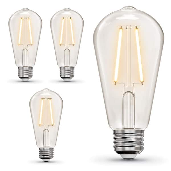 40W Equivalent ST19 Dimmable Straight Filament Clear Glass E26 Vintage Edison LED Light Bulb, Soft White 2700K (4-Pack)