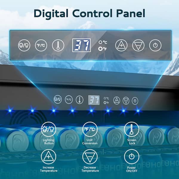 24 in. Single Zone 180-Cans Freestanding/ Built-in Beverage and Wine Cooler Fridge in Black with Reversible door