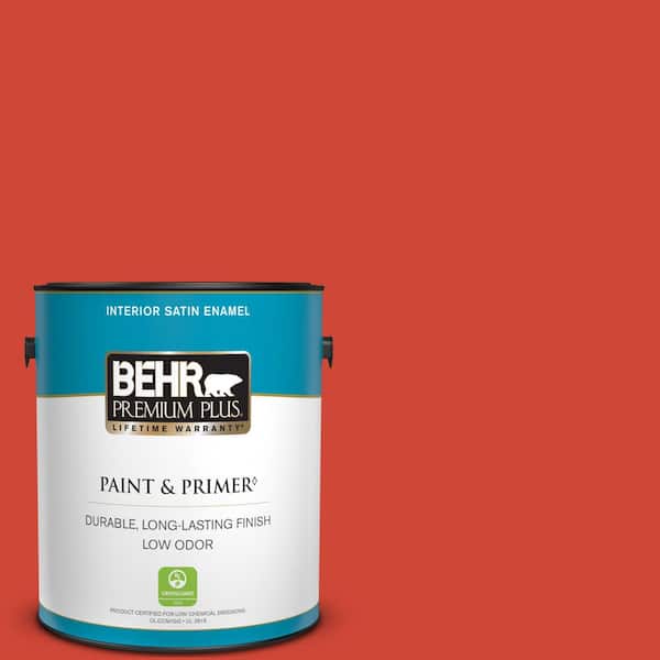 BEHR PREMIUM PLUS 1 gal. #180B-7 Chili Pepper Satin Enamel Low Odor Interior Paint & Primer