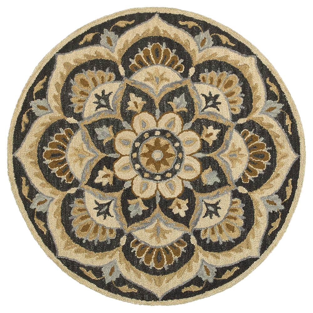 Daliah Mandala Black 6 ft. x 6 ft. Round Geometric Indoor Area Rug