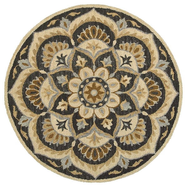 LR Home Daliah Mandala Black 6 ft. x 6 ft. Round Geometric Indoor Area Rug