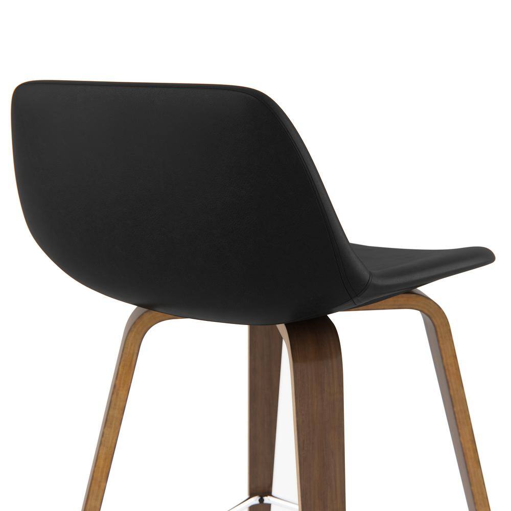 Mid-Century Modern Bentwood Counter Stool in Black Leather