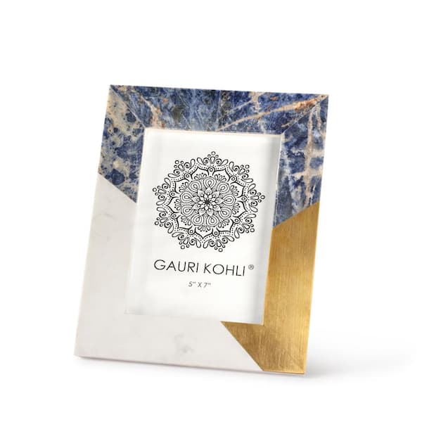 GAURI KOHLI Roshan 5 in. x 7 in. Blue Lapis and Marble Picture Frame