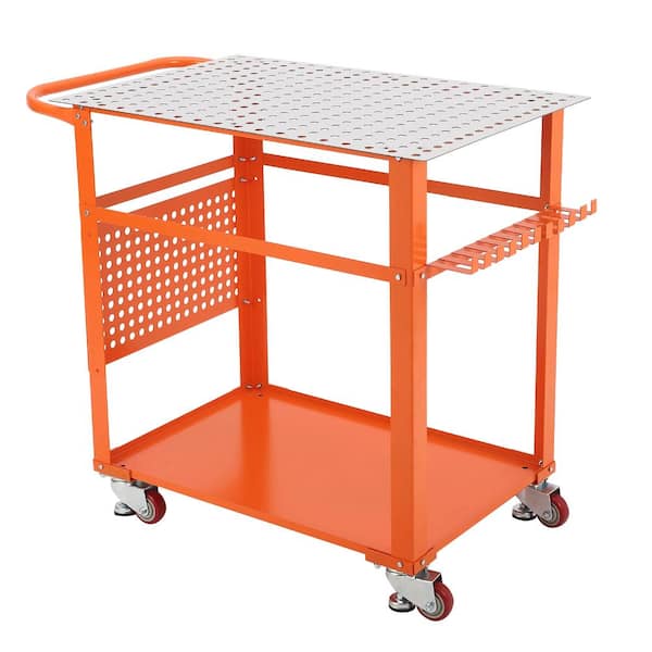 Portable RV Work Table,36"×24" Steel Bench,600‑lb Capacity,Wheels,Handle,5/8‑Inch Holes,Tool Slots,for Camper & Garage
