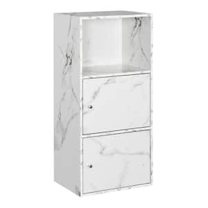 Xtra Storage White Faux Marble 2-Door Cabinet with Shelf