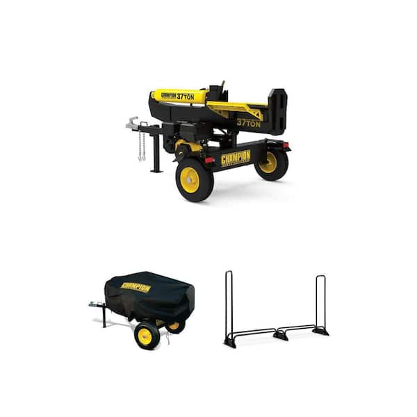 37 Ton Gas Log Splitter with Cover and 96 in. Firewood Rack Combo