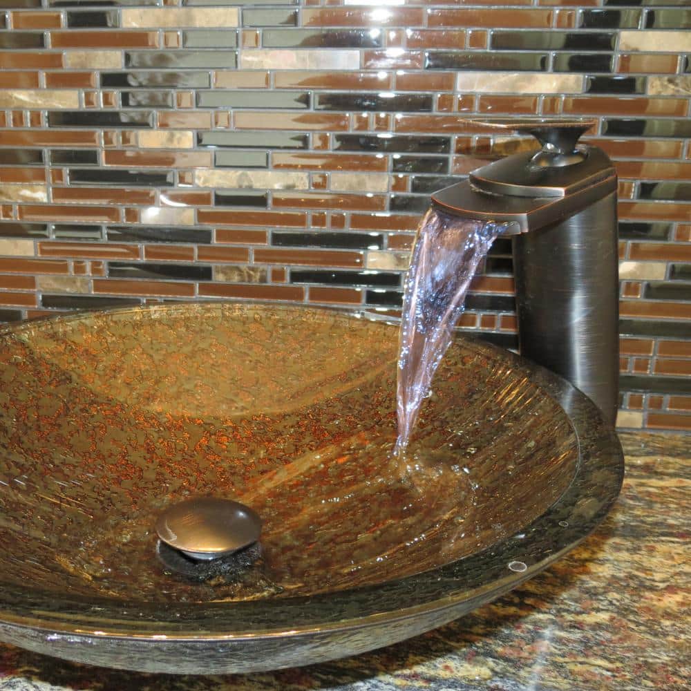 Laghetto Forest Green and Gold Hand Painted Glass Vessel Sink