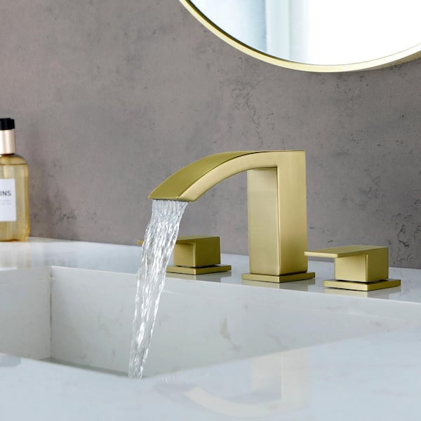 8 in. Widespread Double Handle 1.2 GPM Bathroom Faucet with Quick Connect Hose and Pop-Up Drain in Brushed Gold