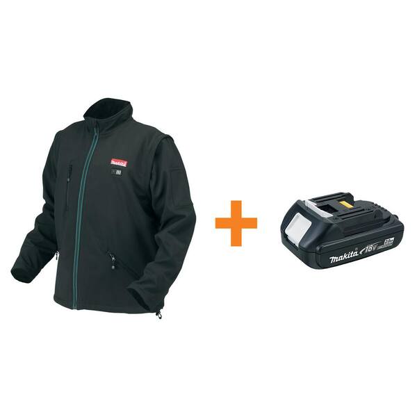Makita Men's Large Black 18-Volt LXT Lithium-Ion Cordless Heated Jacket (Jacket Only) with Free 2.0Ah Battery