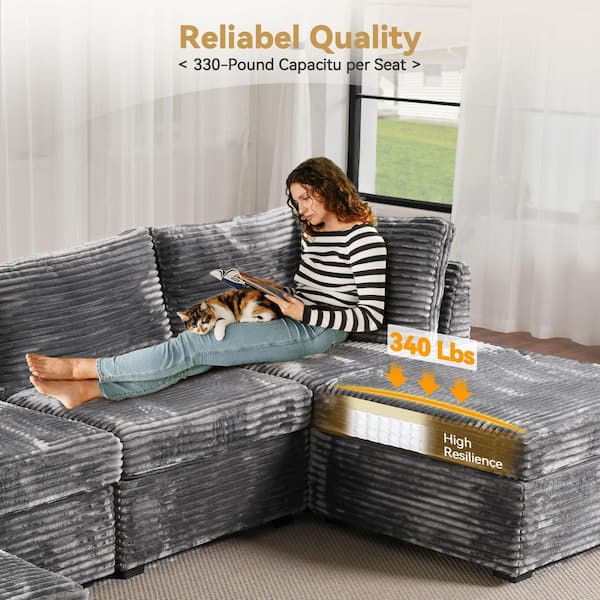 Allwex CUKE 127 in. Wide 8-Piece Modern Deep Seat Plush Corduroy U