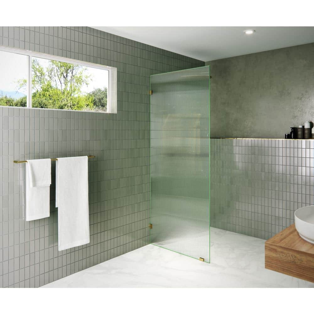 Gaia 30" x 78" Polished Brass Fluted Glass Frameless Shower Panel