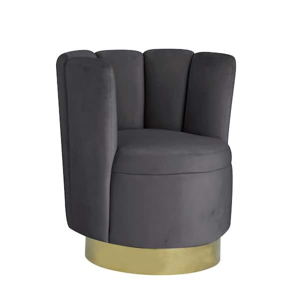 Best Master Furniture Hina Velvet Gray Swivel Round Bucket Chair