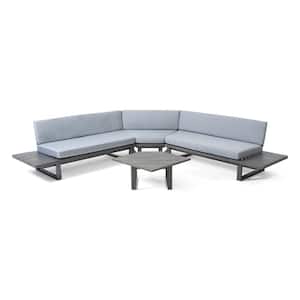 Mirabelle Dark gray 4-Piece Wood Outdoor Patio Conversation Sectional Seating Set with Gray Cushions