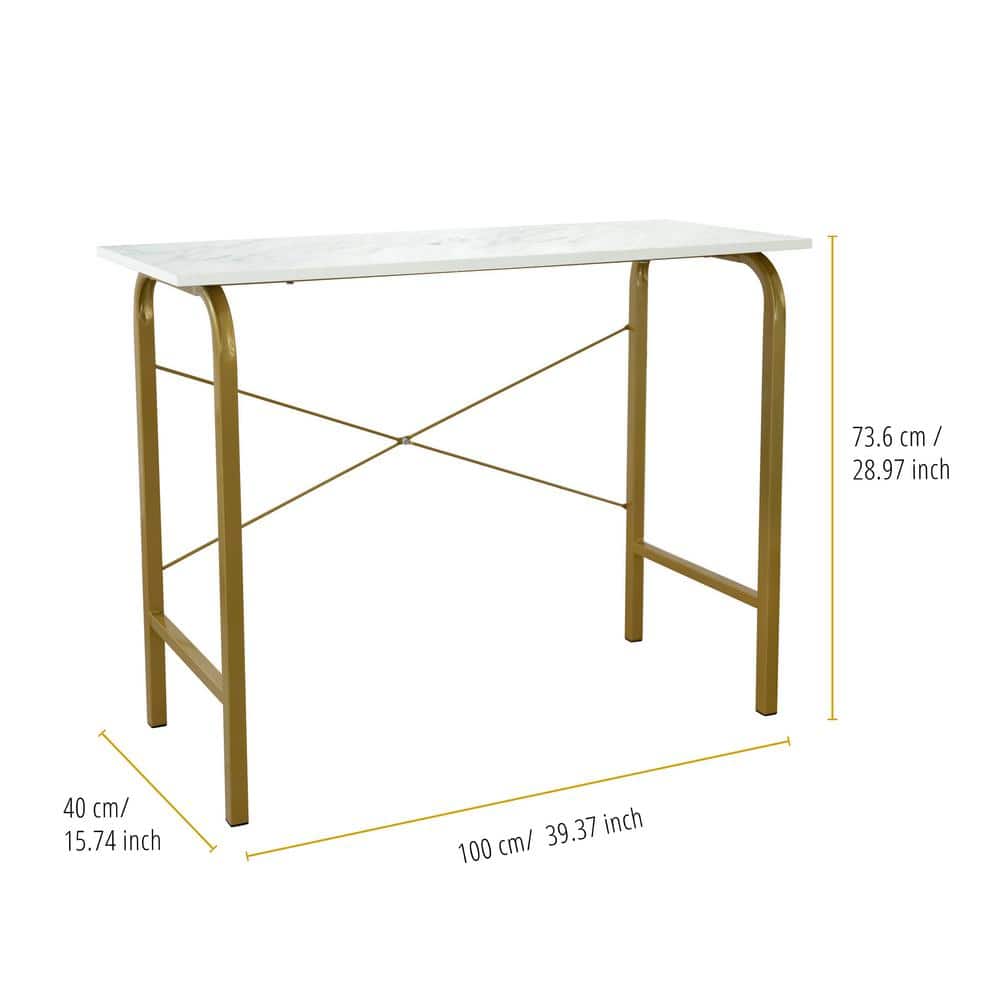 Compact Faux White Marble and Brass Corner Desk