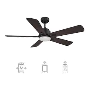 Apex 52 in. Integrated LED Indoor/Outdoor Black Smart Ceiling Fan with Light and Remote, Works with Alexa/Google Home