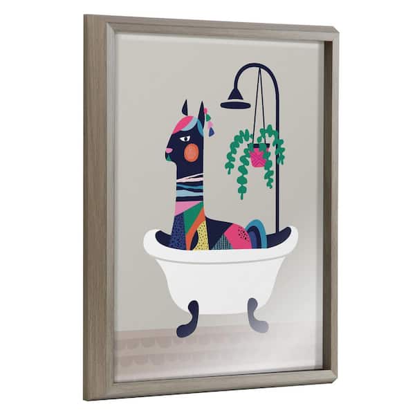 Kate and Laurel Blake Mid-Century Modern Llama in the Tub by Rachel Lee of My Dream Wall Framed Printed Glass Wall Art 20 in. x 16 in.