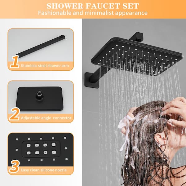 Single Handle 2-Spray of Rain Shower Head System Shower Faucet 2.5 GPM with High Pressure in Matte Black(Valve Included)