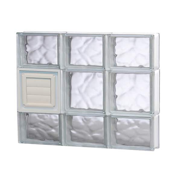 Clearly Secure 23.25 in. x 19.25 in. x 3.125 in. Frameless Wave Pattern Glass Block Window with Dryer Vent