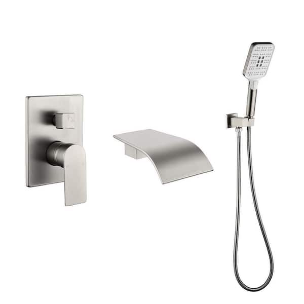 Miscool Ebeta Single-Handle Wall-Mount Roman Tub Faucet with Hand Shower in Brushed Nickel